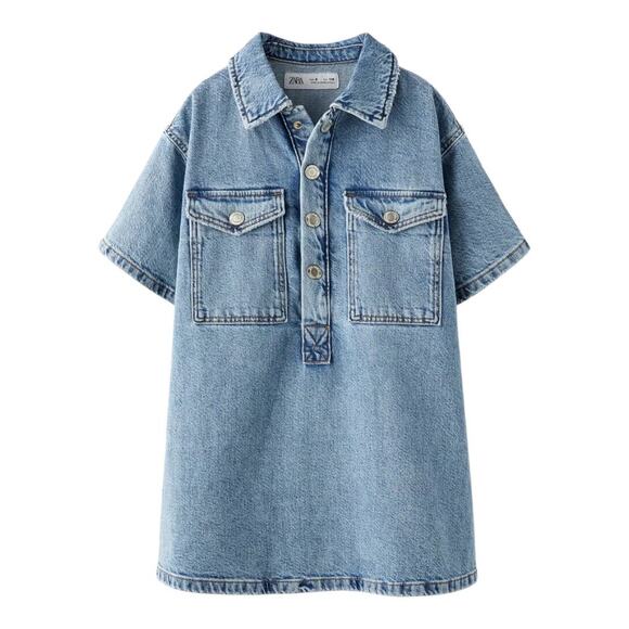 Zara Girls Short Denim Dress with Pockets Size 9 - Picture 1 of 8